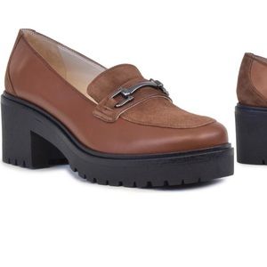 Amalfi by Rangoni Tamara brown leather lug platform loafers 38